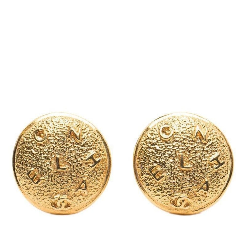 Chanel Logo Round Gold Plated Earrings